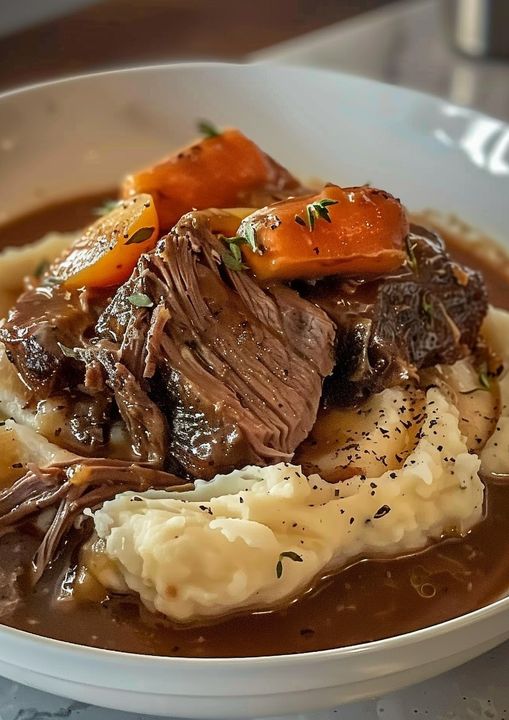 Pot Roast over Mashed Potatoes