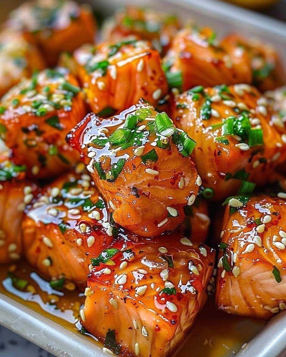 Honey Butter Garlic Glazed Salmon Bites