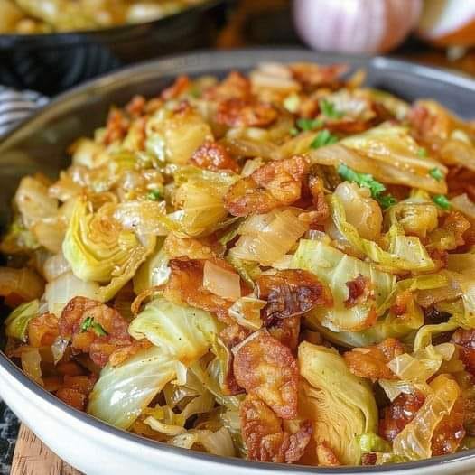 FRIED CABBAGE WITH ONIONS AND BACON