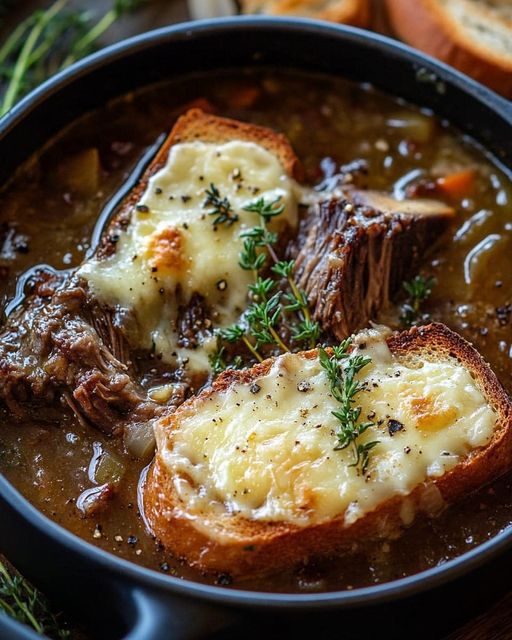 Savory Short Rib French Onion Soup with Gruyère Toast