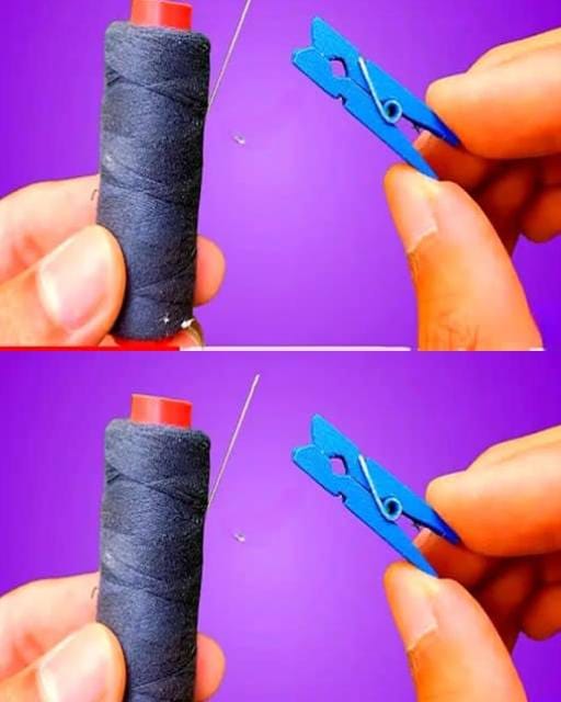 Few People Know That This Is the Easiest Way to Thread a Needle, Using a Clothespin!