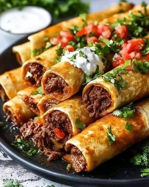 Crispy Beef Taquitos with Melted Cheese