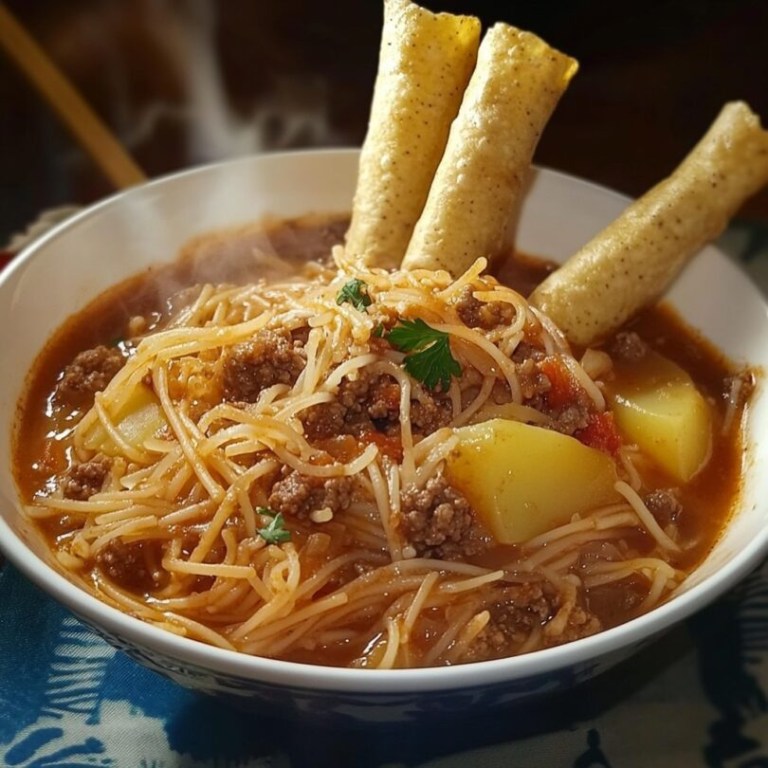 Mexican Fideo con Papas and Ground Beef Soup!